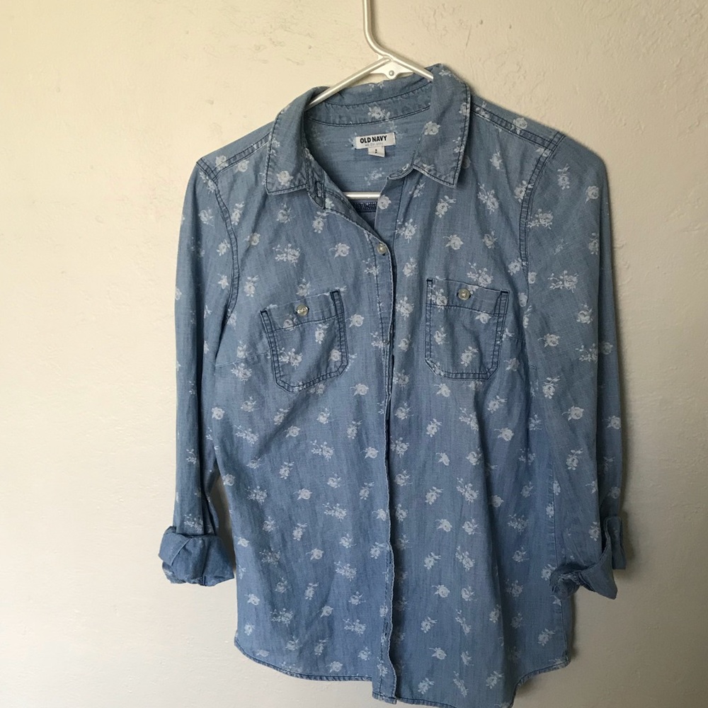 Denim shirt with white flowers
